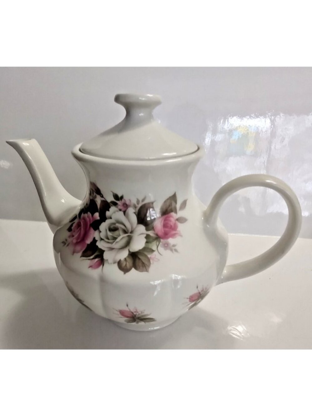 Vintage Arthur Wood & Son teapot "5585" pink and white roses 1955 - Picture 2 of 14